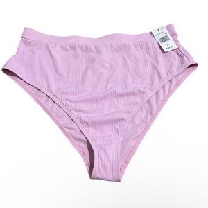 Wallflower Womens Size 1X Ribbed Swim Bikini Bottom Pink High Waist UPF 50+